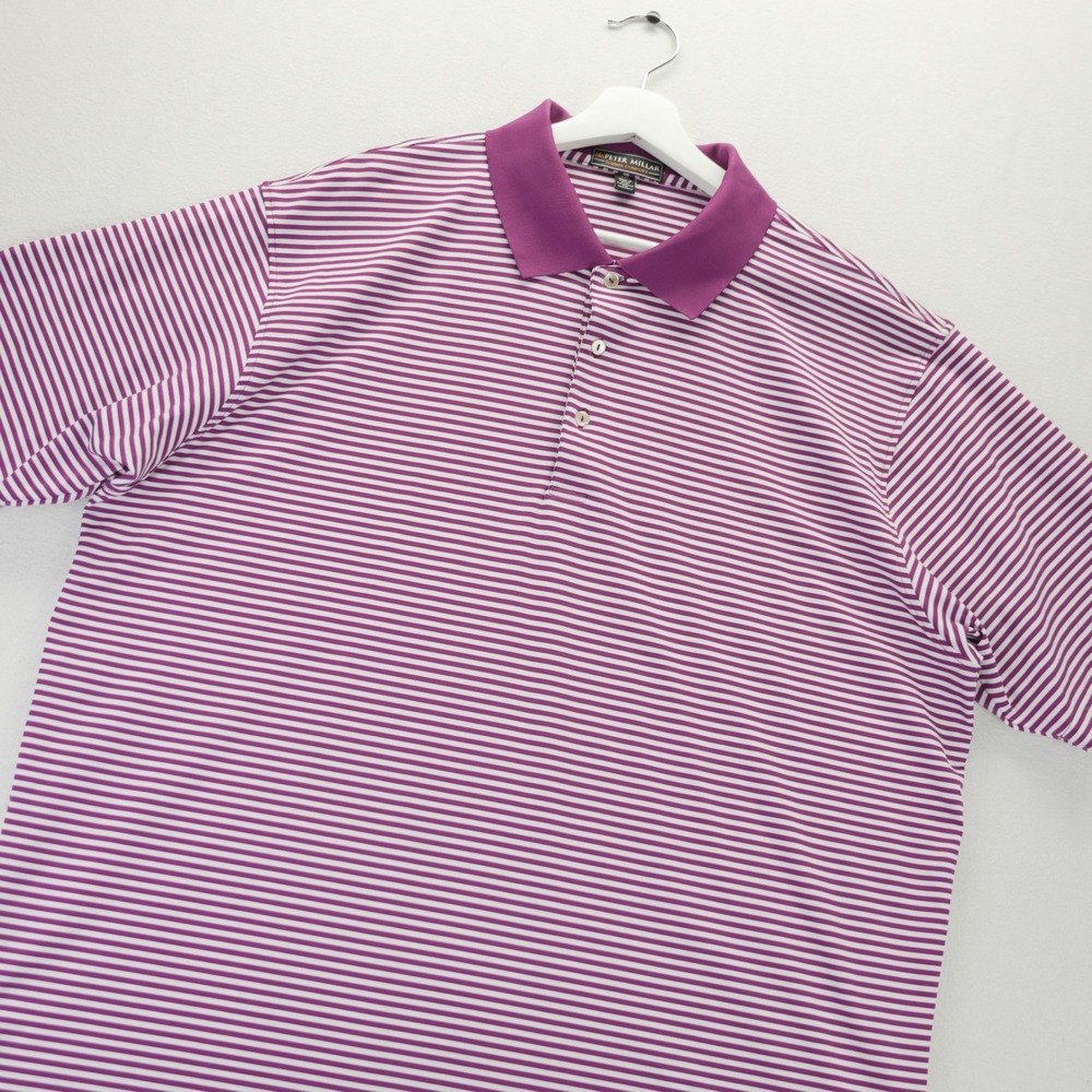 Peter Millar Summer Comfort Mens XXL Purple White Striped Golf Polo MC00EK02